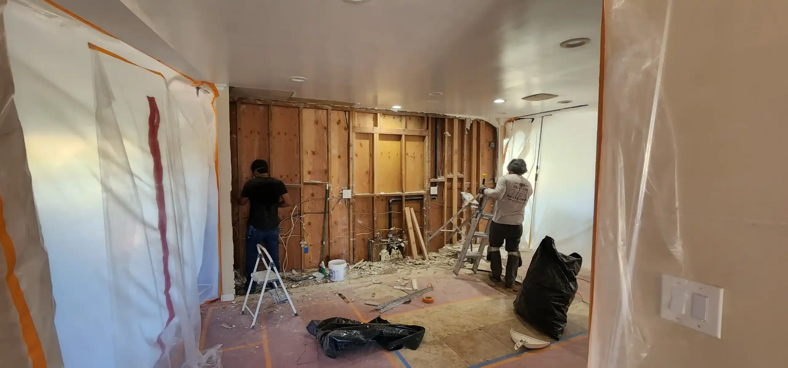 Interior demolition and framing during a home renovation in Brooklyn NY